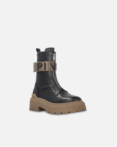 Anfibi in pelle con nastro stretch logato davanti