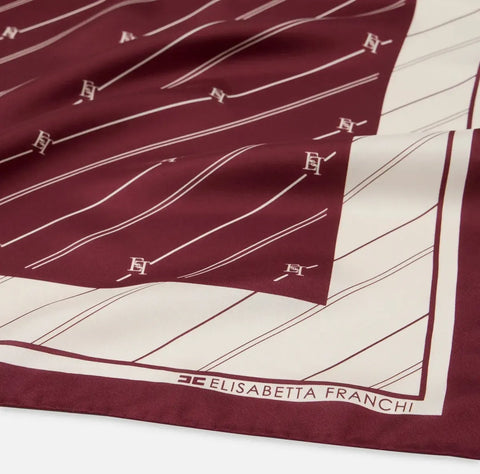 Elisabetta Franchi - Foulard In Seta Con Pattern Righe Diagonali E Logo