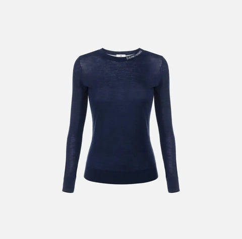 Elisabetta Franchi - Maglia In Lana Merino Con Logo Jacquard In Contrasto