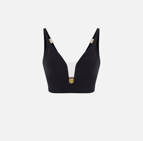 Elisabetta Franchi - Top In Doppio Crêpe Con Placca Logo
