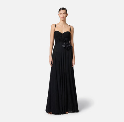 Abito Red Carpet in jersey lurex con fiore ricamato