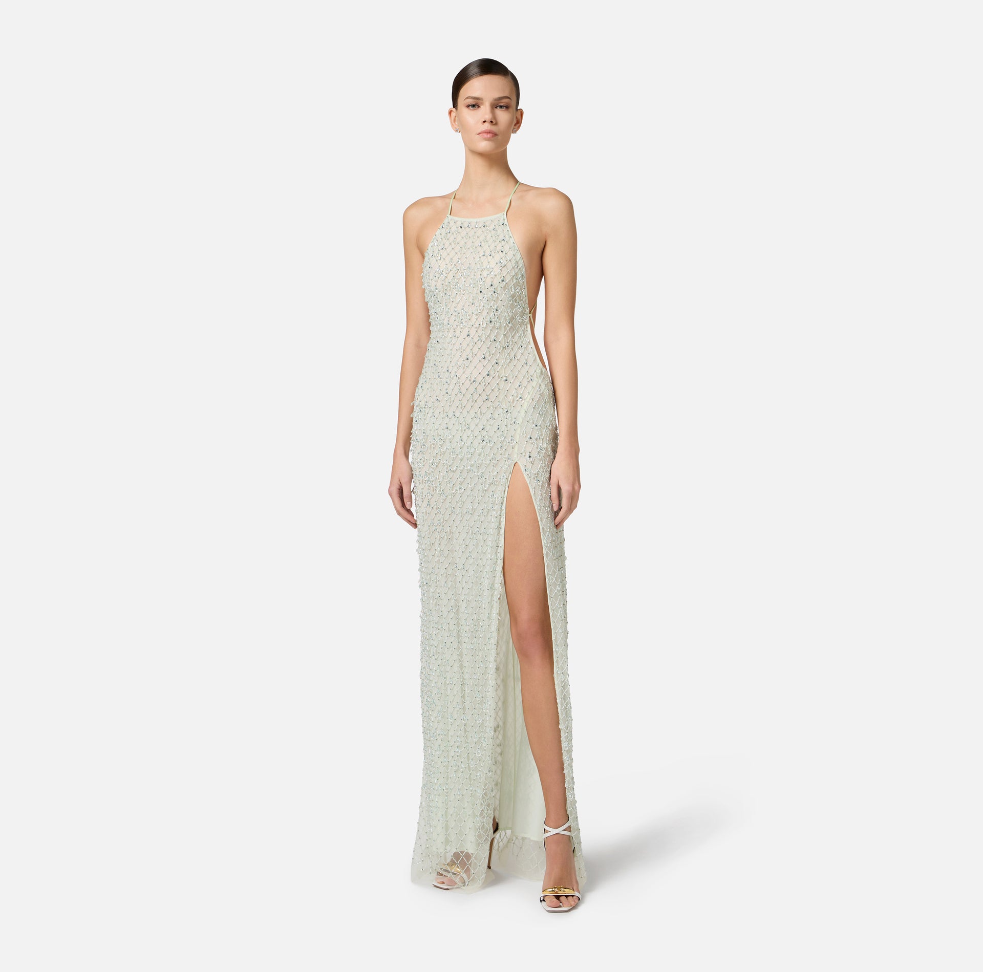Abito Red Carpet in tulle con cristalli all-over
