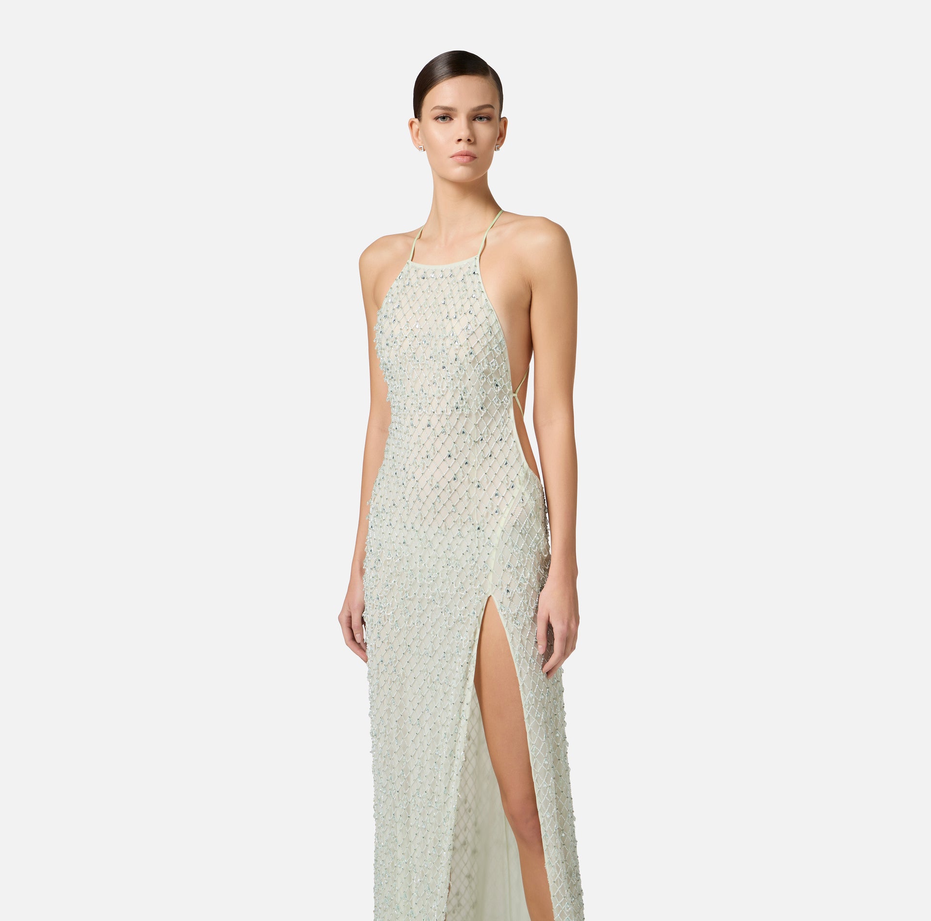 Abito Red Carpet in tulle con cristalli all-over