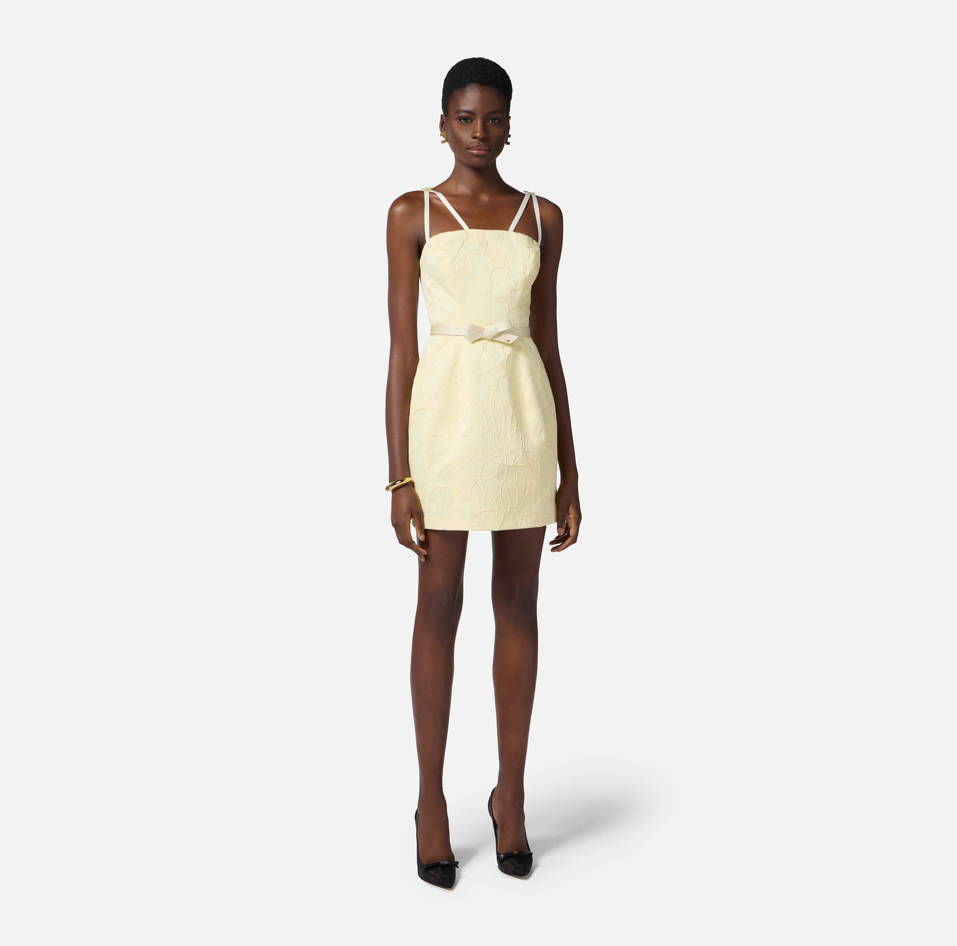 Abito in jacquard floreale con cintura