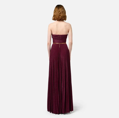 Abito red carpet in jersey lurex plissettato con cintura