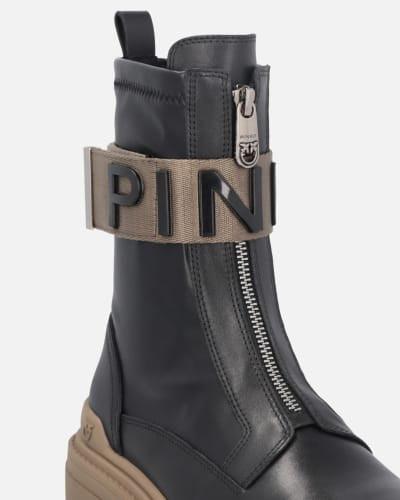 Anfibi in pelle con nastro stretch logato davanti