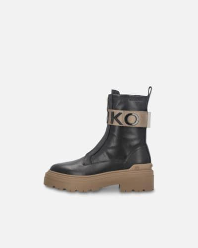 Anfibi in pelle con nastro stretch logato davanti