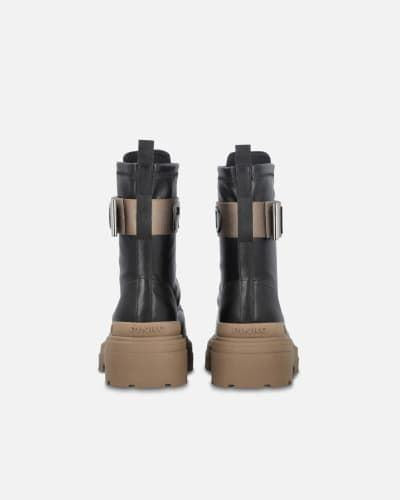 Anfibi in pelle con nastro stretch logato davanti
