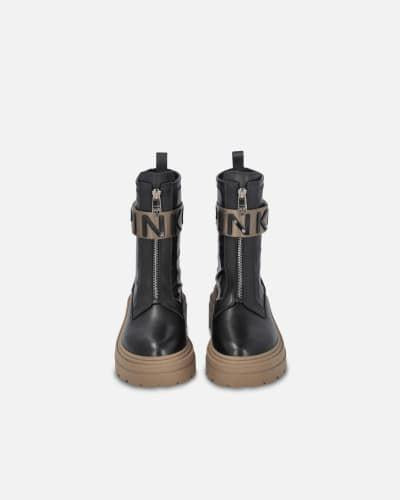 Anfibi in pelle con nastro stretch logato davanti