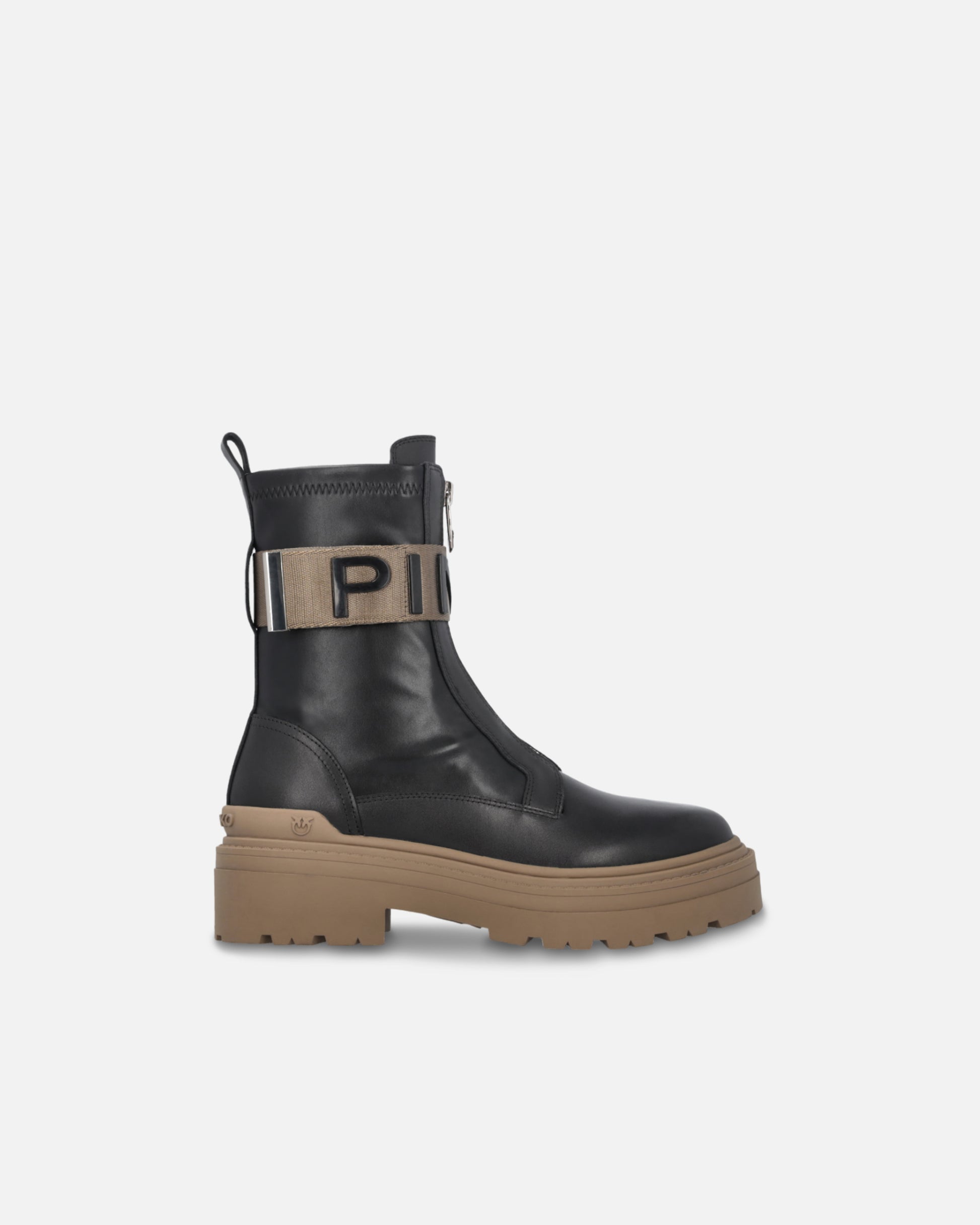 Anfibi in pelle con nastro stretch logato davanti