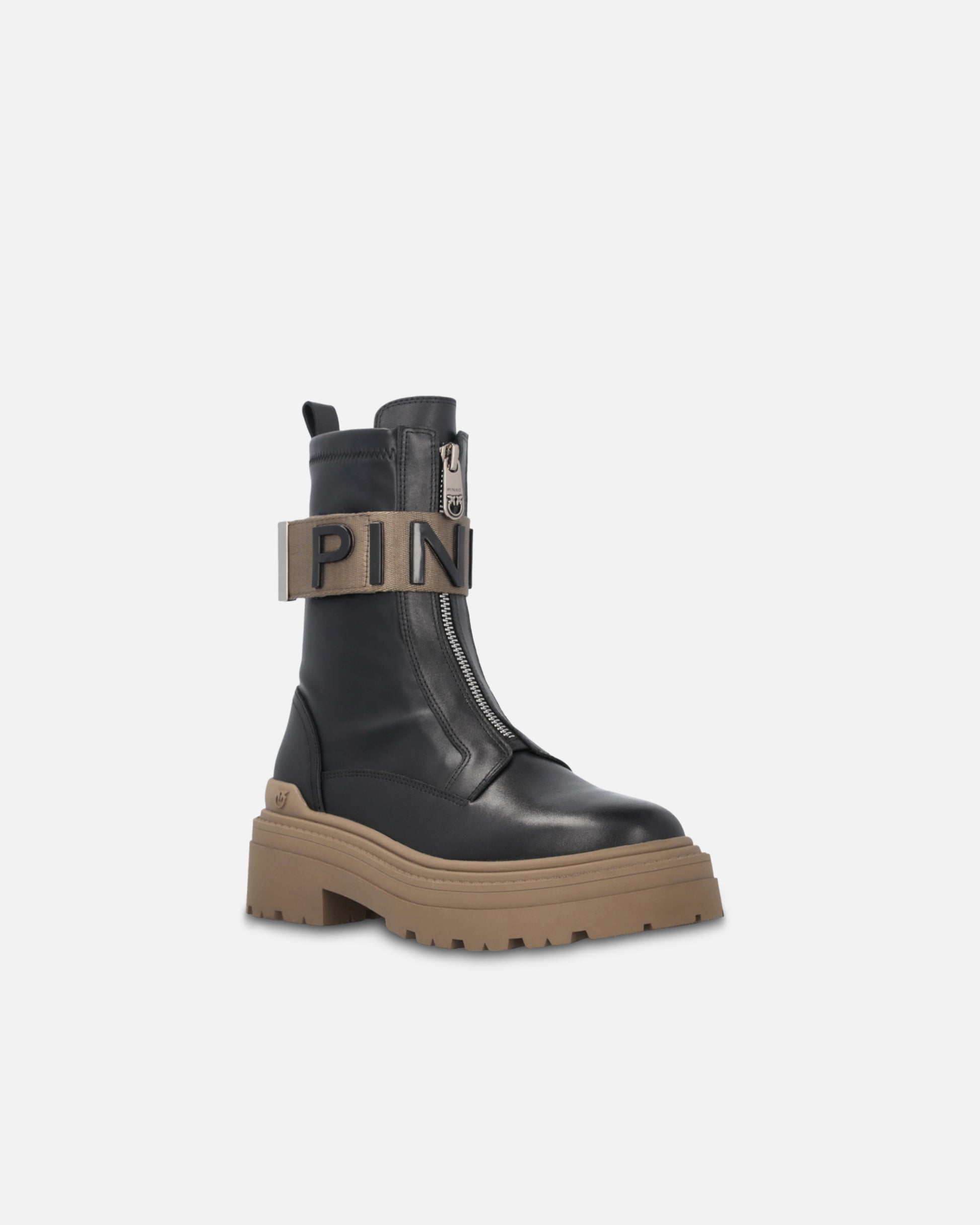 Anfibi in pelle con nastro stretch logato davanti