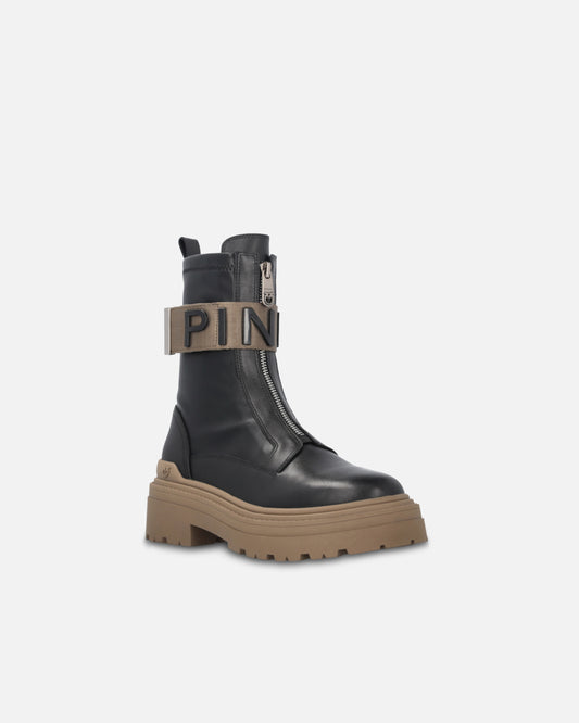 Anfibi in pelle con nastro stretch logato davanti