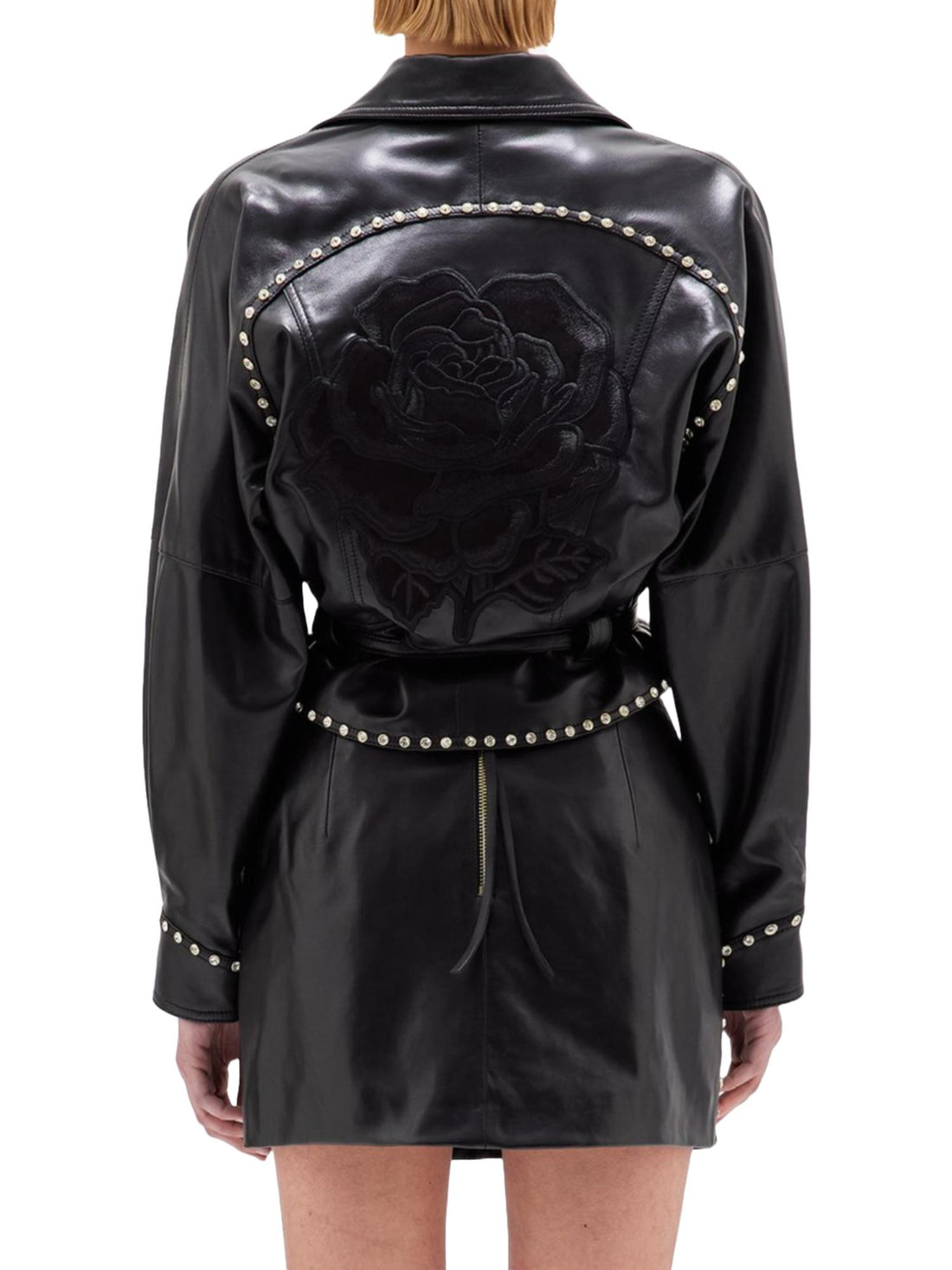 Blugirl Giubbino in pelle con rosa ricamata