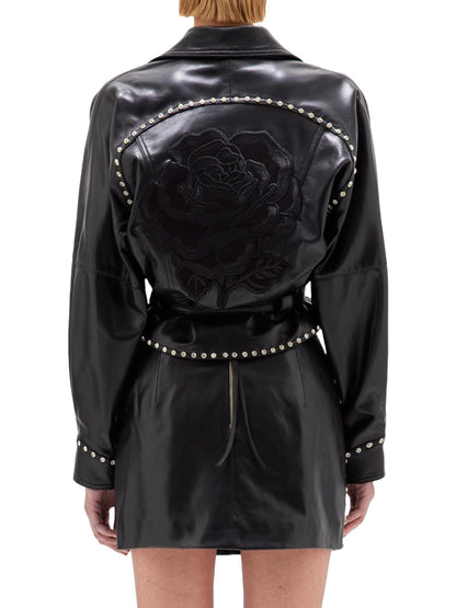 Blugirl Giubbino in pelle con rosa ricamata