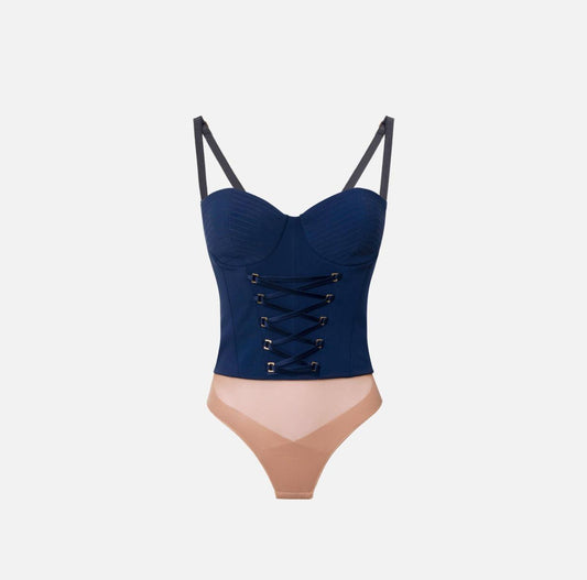Body in crêpe con lacci criss-cross