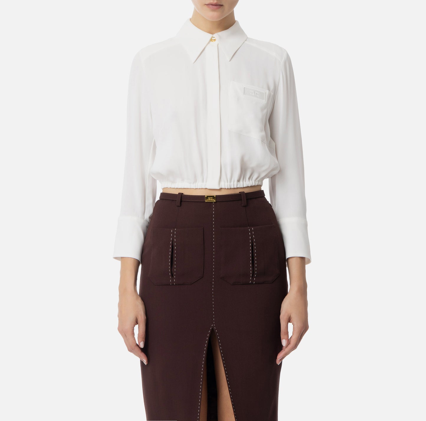 Camicia cropped in georgette con elastico