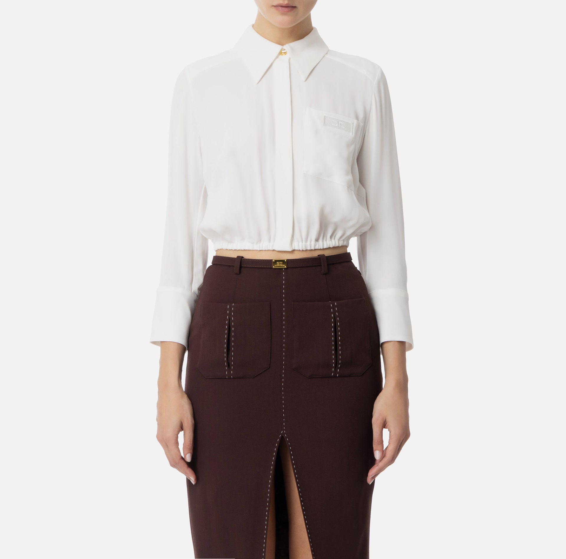 Camicia cropped in georgette con elastico