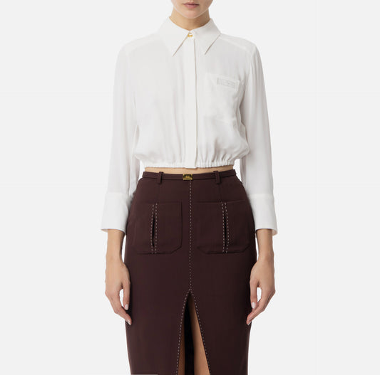Camicia cropped in georgette con elastico