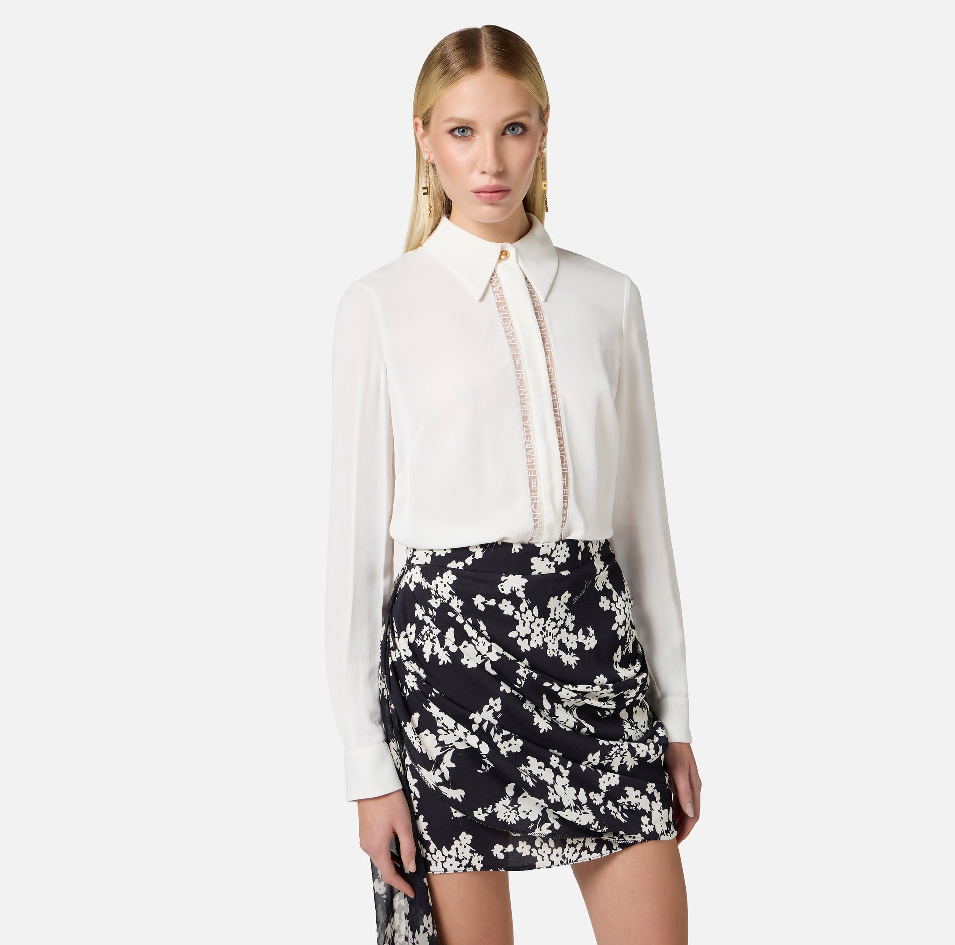 Camicia in georgette con bande lettering