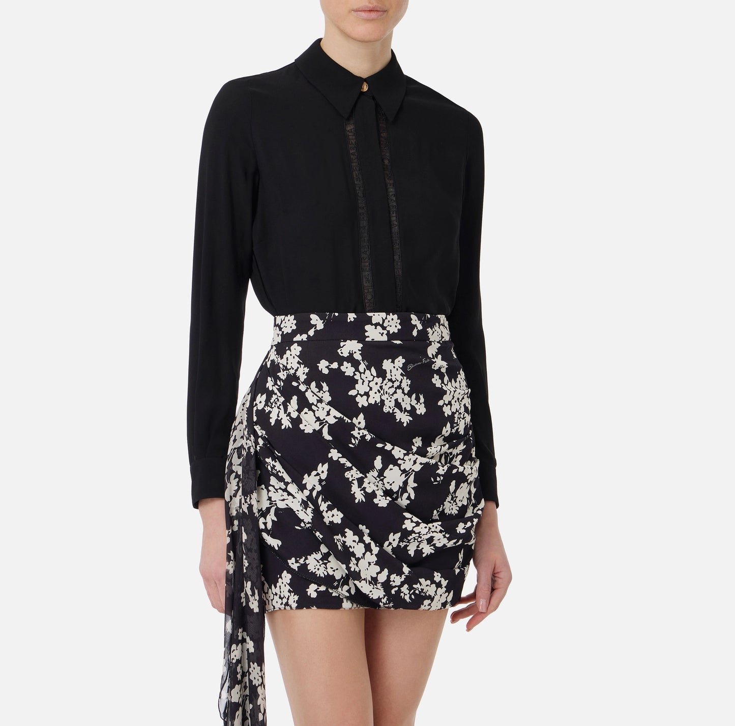 Camicia in georgette con bande lettering