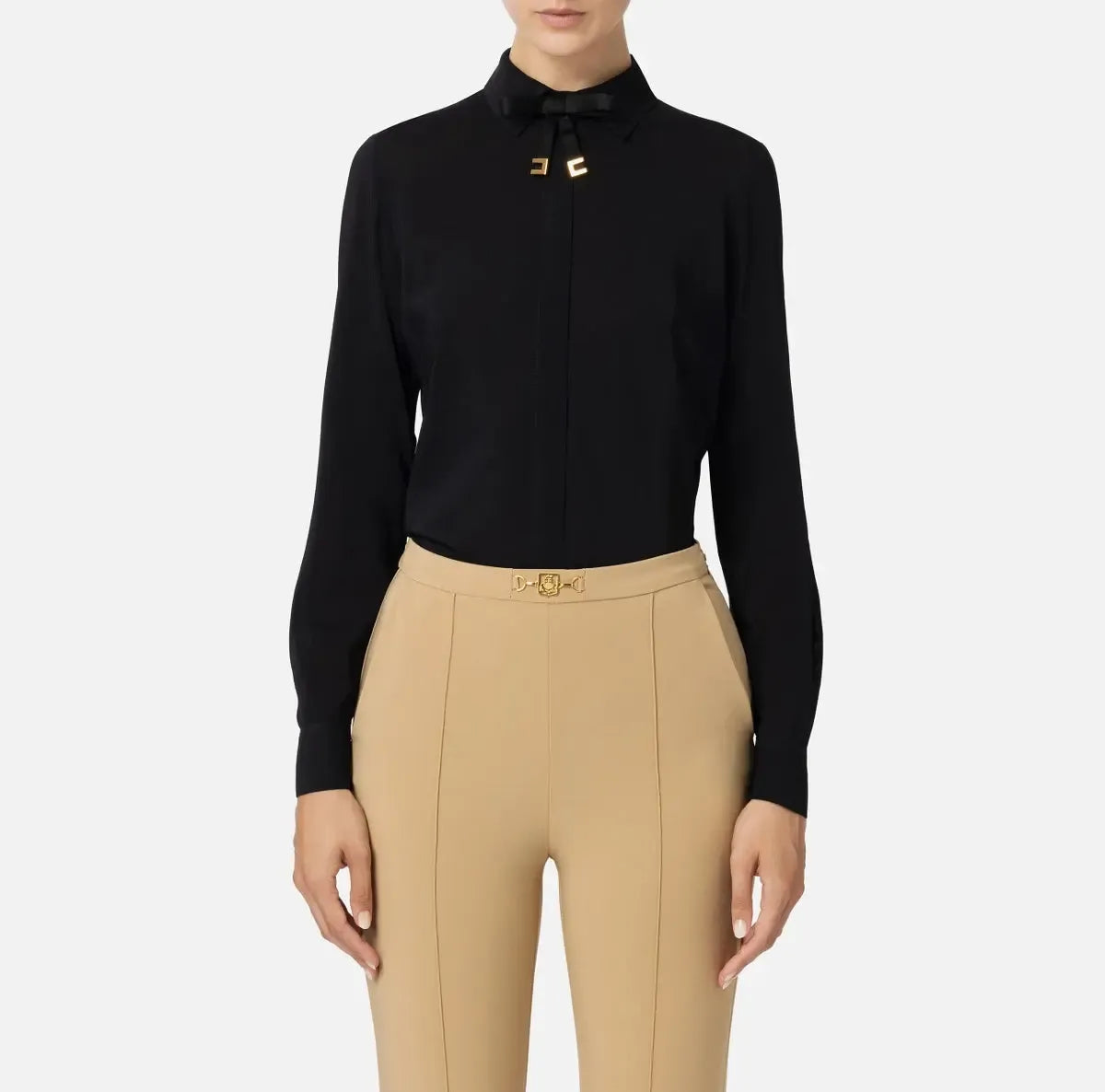 Camicia in georgette stretch con fiocco