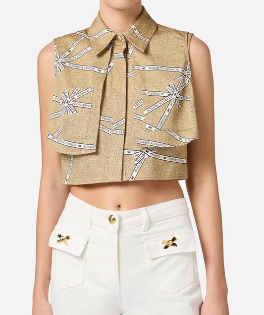 Elisabetta Franchi CAMICIA IN COTONE CON STAMPA RAFIA E NASTRO ELISABETTA FRANCHI