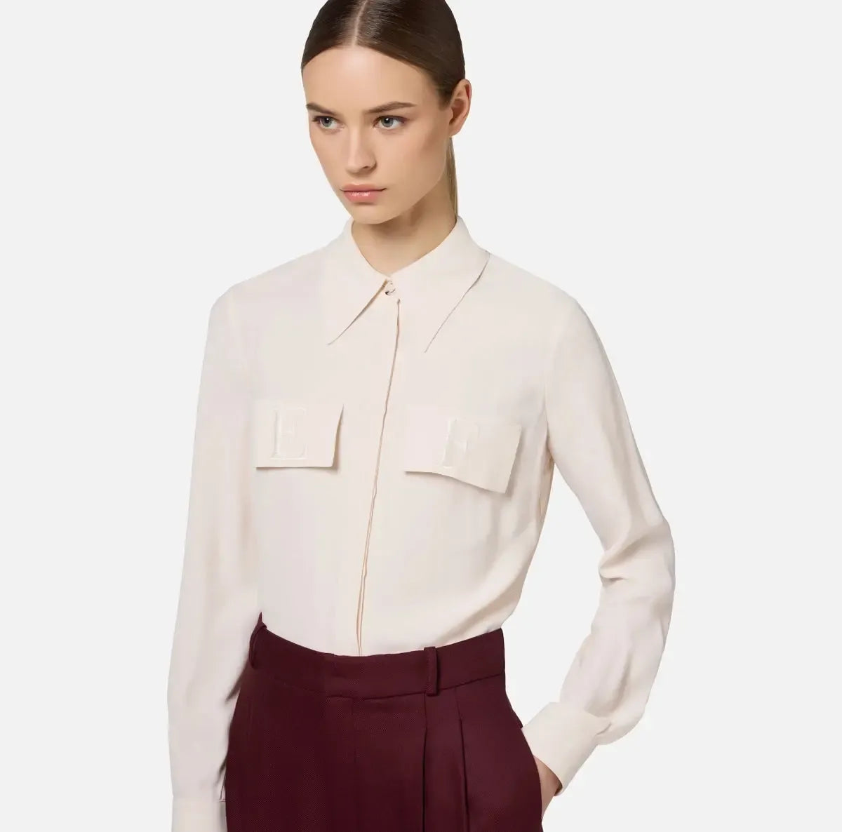 Elisabetta Franchi - Camicia In Georgette Con Patte Ricamate