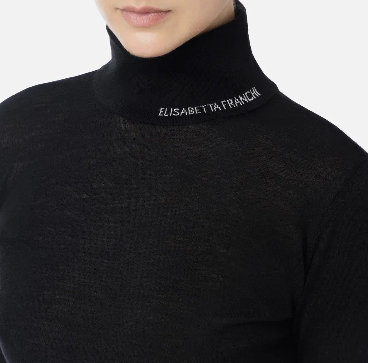 Elisabetta Franchi - Dolcevita In Lana Merino Con Logo Jacquard