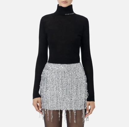 Elisabetta Franchi - Dolcevita In Lana Merino Con Logo Jacquard