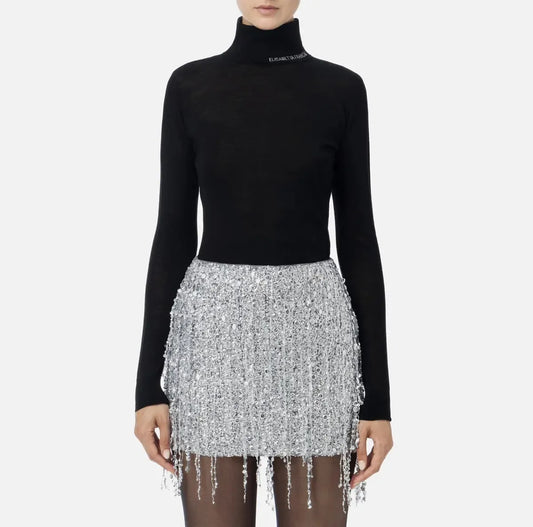 Elisabetta Franchi - Dolcevita In Lana Merino Con Logo Jacquard