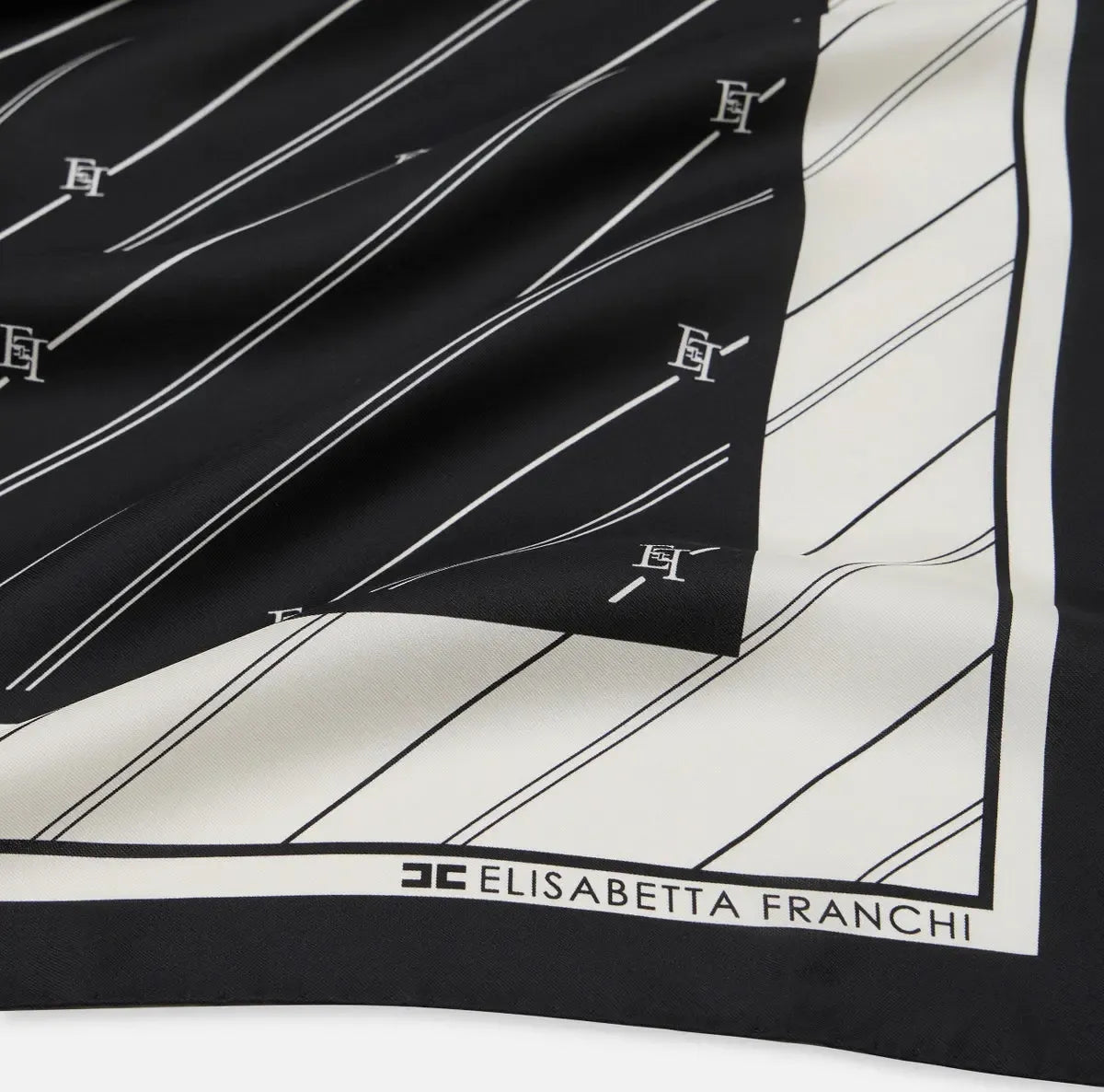 Elisabetta Franchi - Foulard In Seta Con Pattern Righe Diagonali E Logo