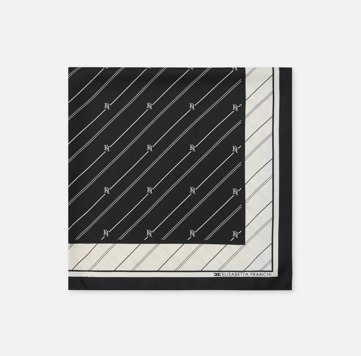 Elisabetta Franchi - Foulard In Seta Con Pattern Righe Diagonali E Logo