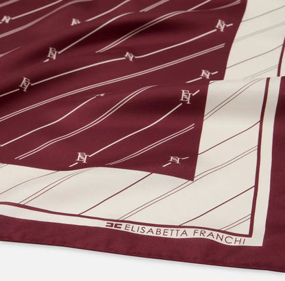 Elisabetta Franchi - Foulard In Seta Con Pattern Righe Diagonali E Logo