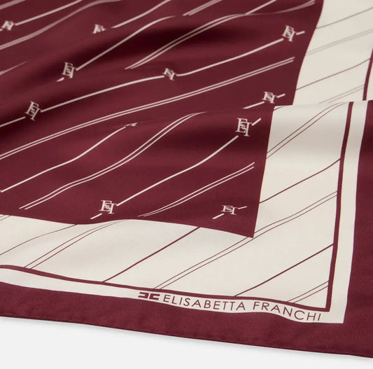 Elisabetta Franchi - Foulard In Seta Con Pattern Righe Diagonali E Logo