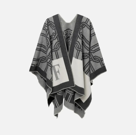 Elisabetta Franchi - Mantella In Lana Jacquard Con Lettering