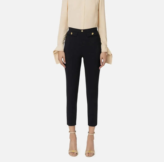 Elisabetta Franchi - Pantalone Dritto In Crêpe Stretch Con Rivetto Logo