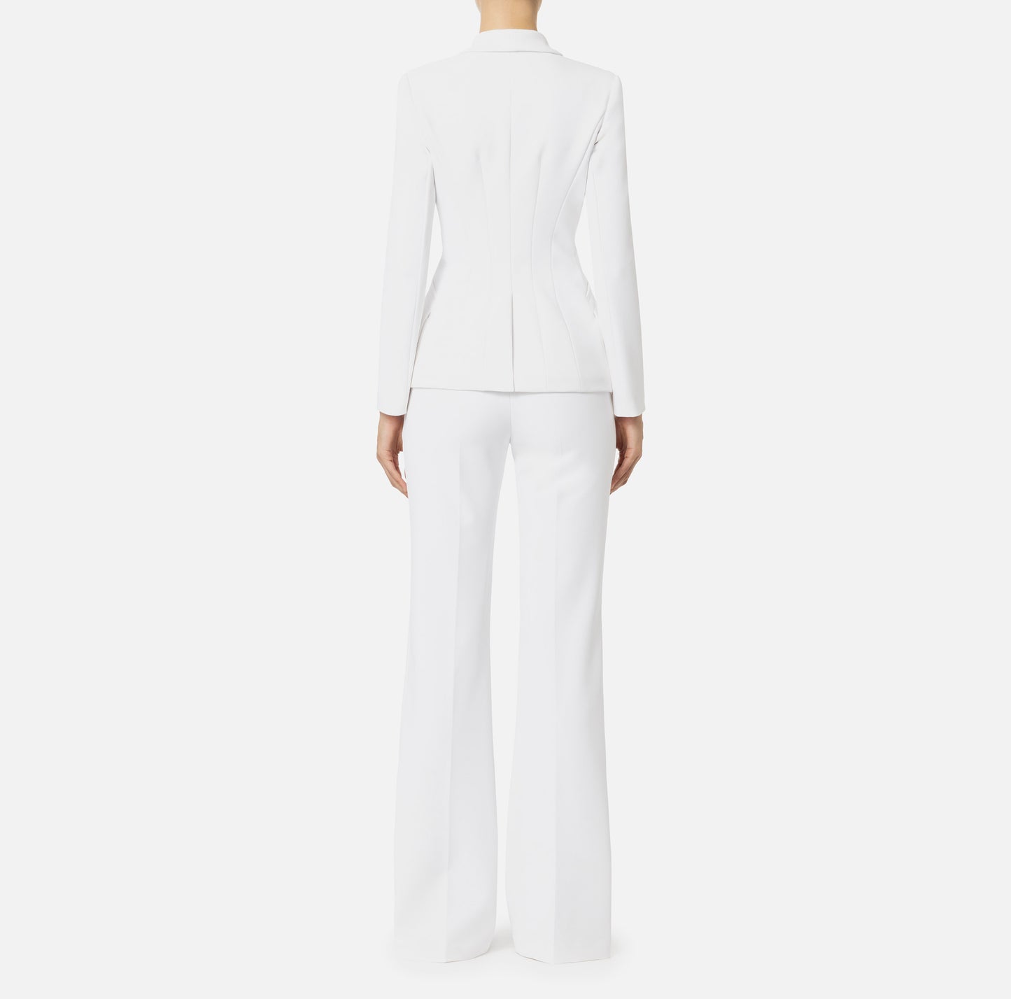 Elisabetta Franchi - Tailleur In Doppio Crêpe Stretch Con Giacca Sciallata E Pantalone A Palazzo