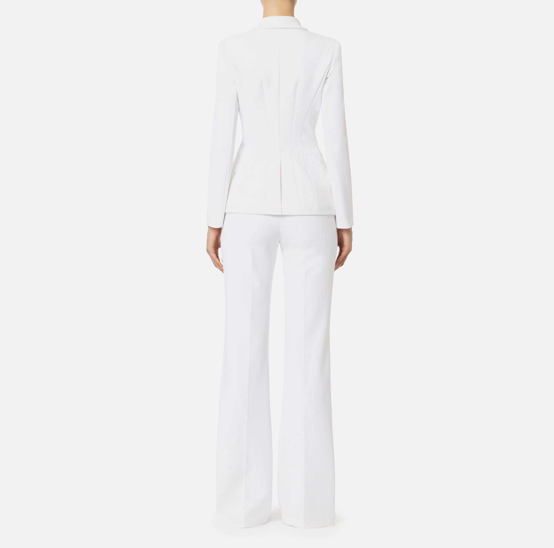 Elisabetta Franchi - Tailleur In Doppio Crêpe Stretch Con Giacca Sciallata E Pantalone A Palazzo
