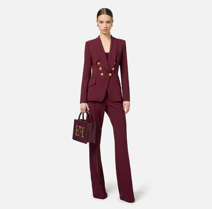 Elisabetta Franchi - Tailleur In Doppio Crêpe Stretch Con Giacca Sciallata E Pantalone A Palazzo