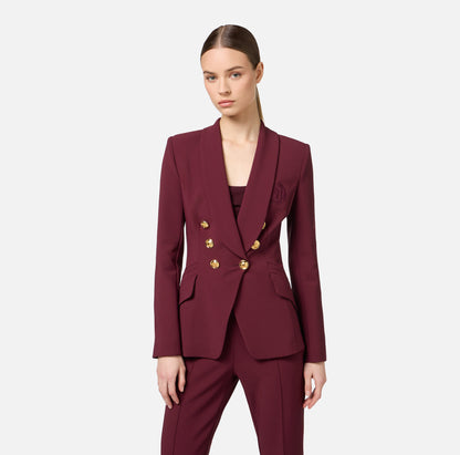 Elisabetta Franchi - Tailleur In Doppio Crêpe Stretch Con Giacca Sciallata E Pantalone A Palazzo
