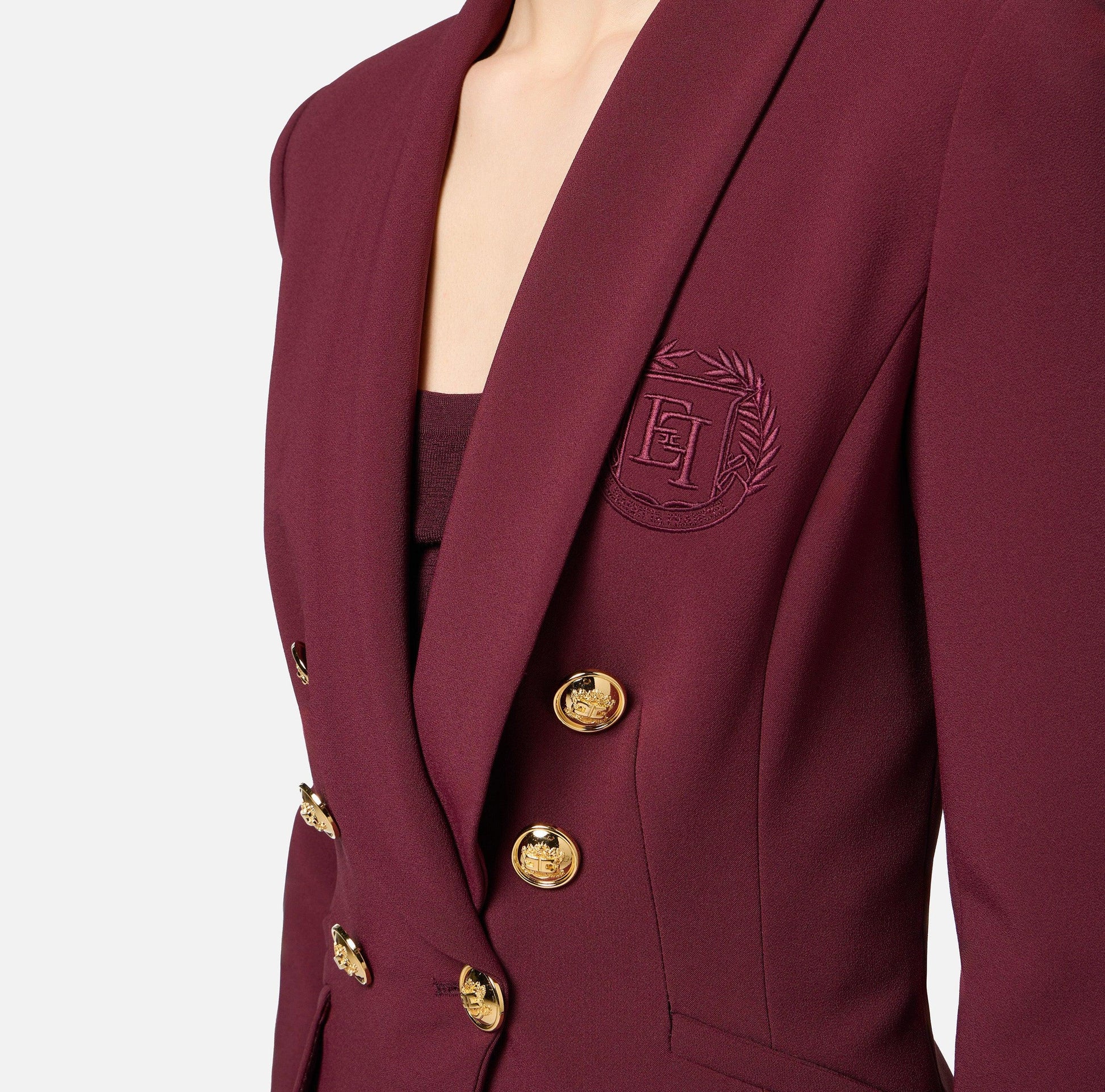 Elisabetta Franchi - Tailleur In Doppio Crêpe Stretch Con Giacca Sciallata E Pantalone A Palazzo