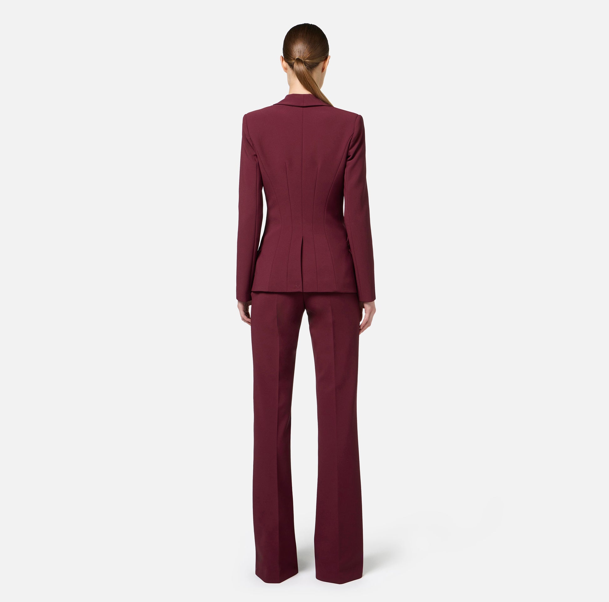 Elisabetta Franchi - Tailleur In Doppio Crêpe Stretch Con Giacca Sciallata E Pantalone A Palazzo