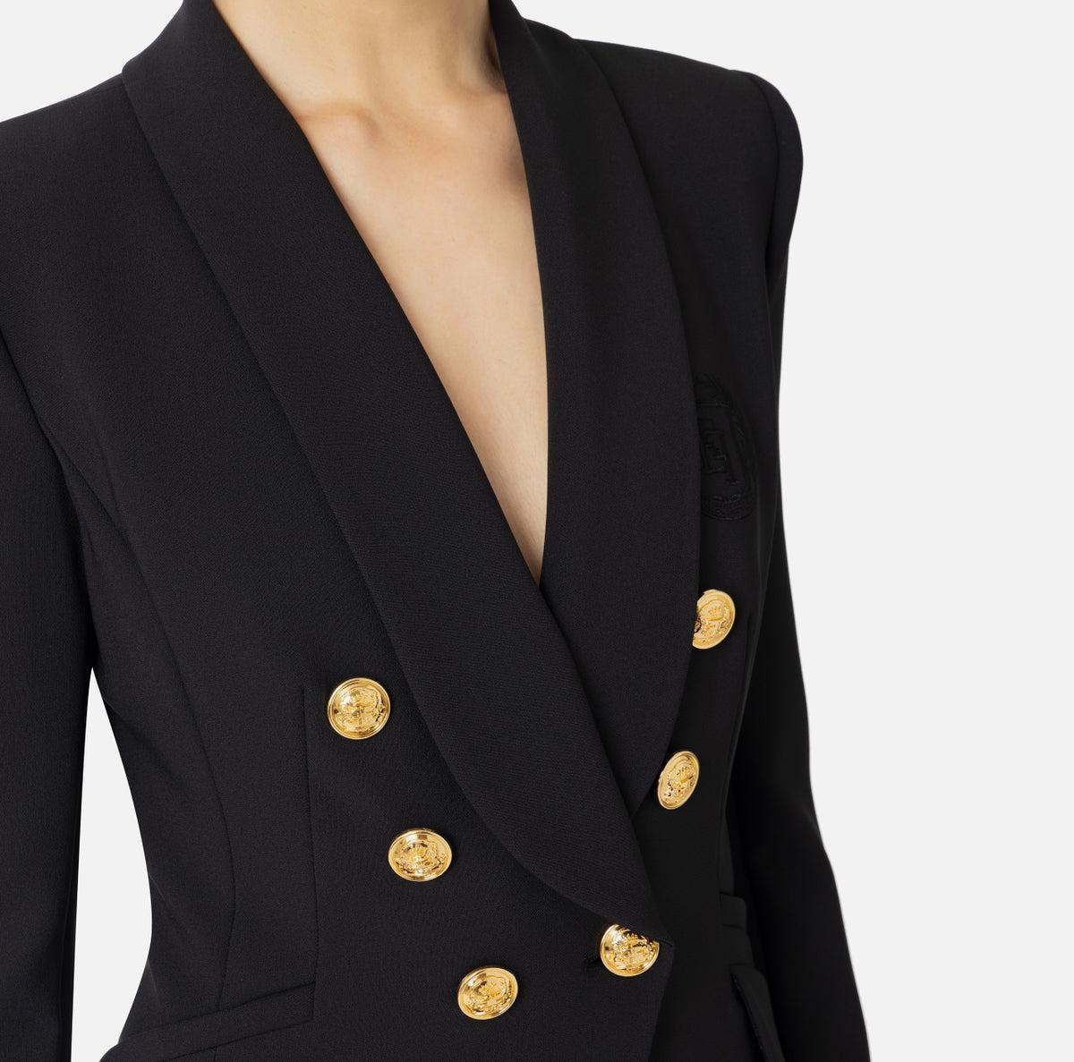Elisabetta Franchi - Tailleur In Doppio Crêpe Stretch Con Giacca Sciallata E Pantalone A Palazzo