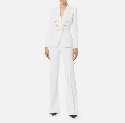 Elisabetta Franchi - Tailleur In Doppio Crêpe Stretch Con Giacca Sciallata E Pantalone A Palazzo
