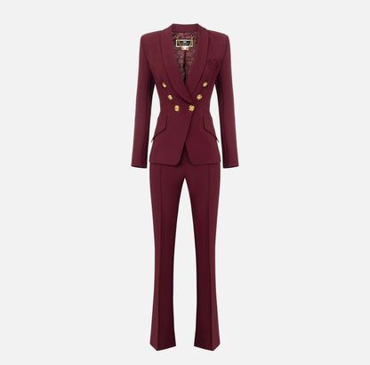 Elisabetta Franchi - Tailleur In Doppio Crêpe Stretch Con Giacca Sciallata E Pantalone A Palazzo