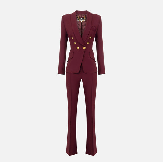 Elisabetta Franchi - Tailleur In Doppio Crêpe Stretch Con Giacca Sciallata E Pantalone A Palazzo