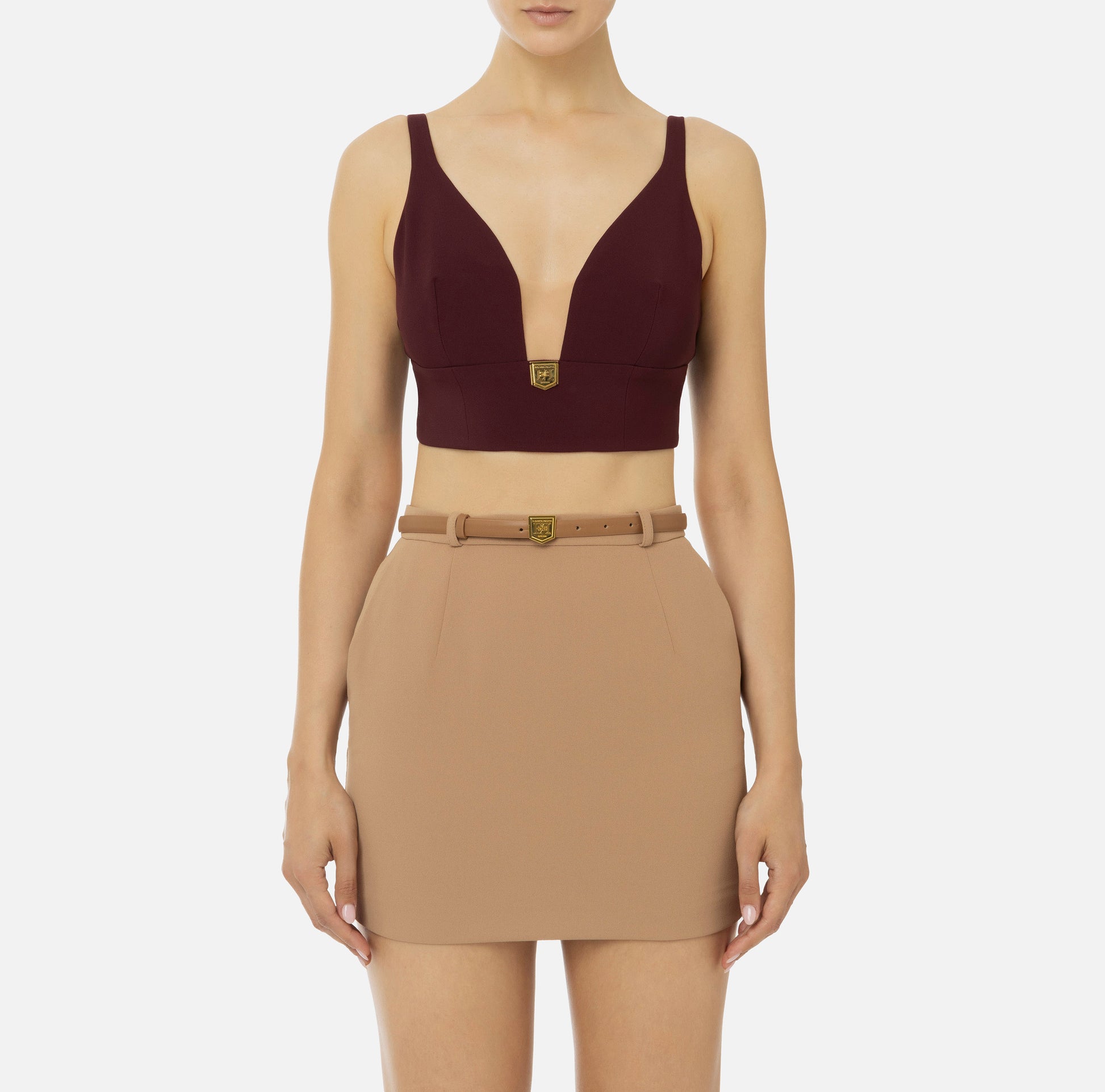 Elisabetta Franchi - Top In Doppio Crêpe Con Placca Logo