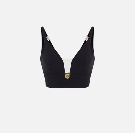 Elisabetta Franchi - Top In Doppio Crêpe Con Placca Logo