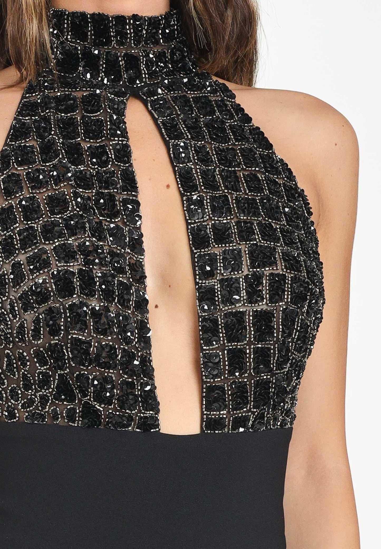 Elisabetta Franchi Tuta in Crêpe Leggero e Tulle con Ricami Cocco Nero