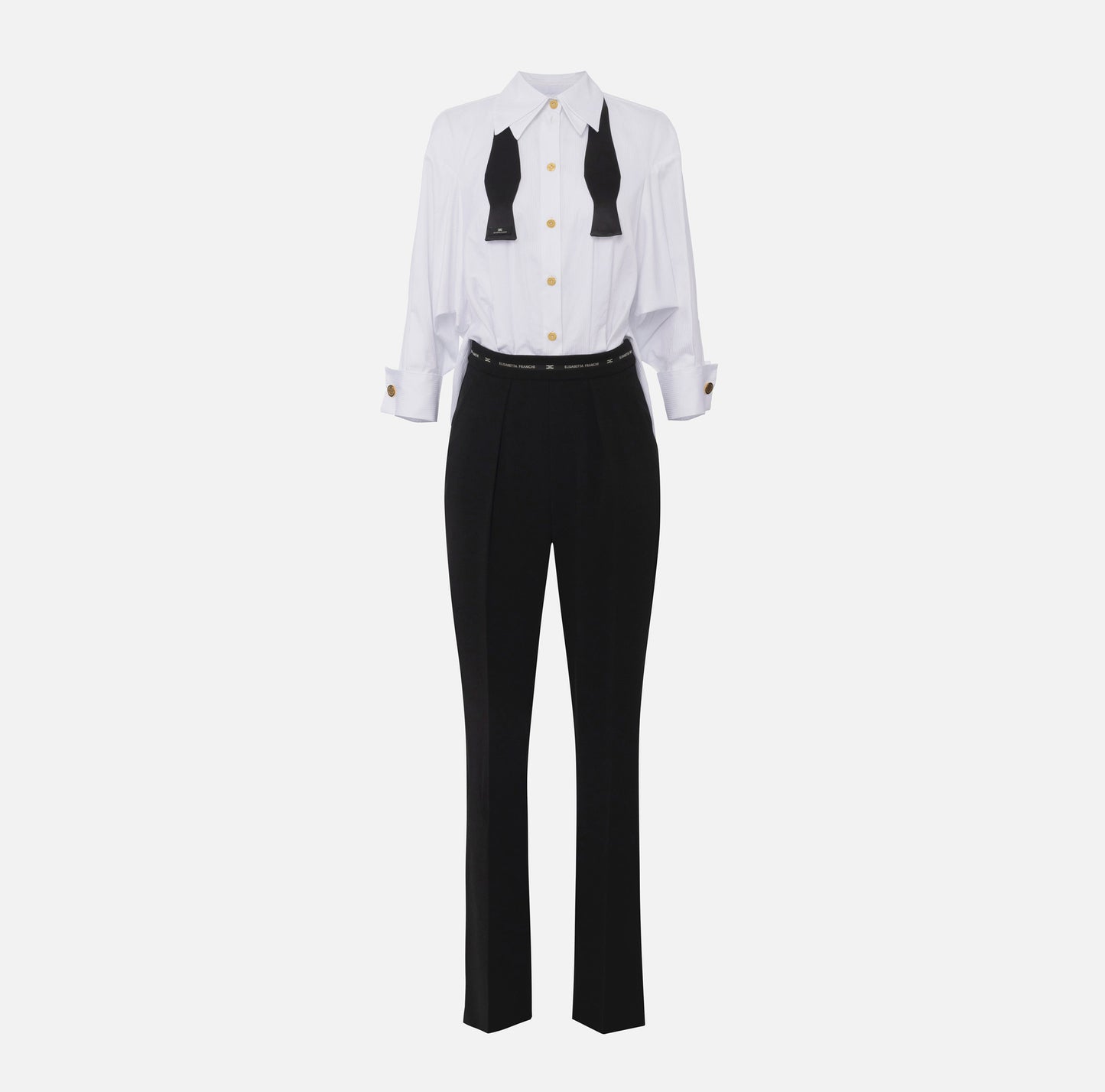 Elisabetta Franchi – Tuta in popeline di cotone e pantalone in crêpe leggero
